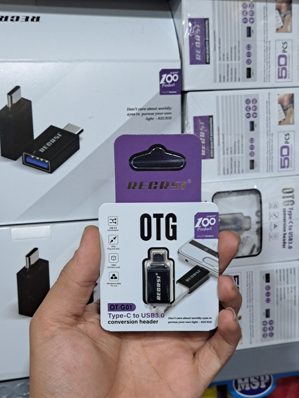 تبدیل OTG تایپ C به USB 3.0 رکرسی RECRSI مدل OT-G01 تک وعمده | مبدل Type-C به USB3 مناسب گوشی، تبلت و لپ تاپ