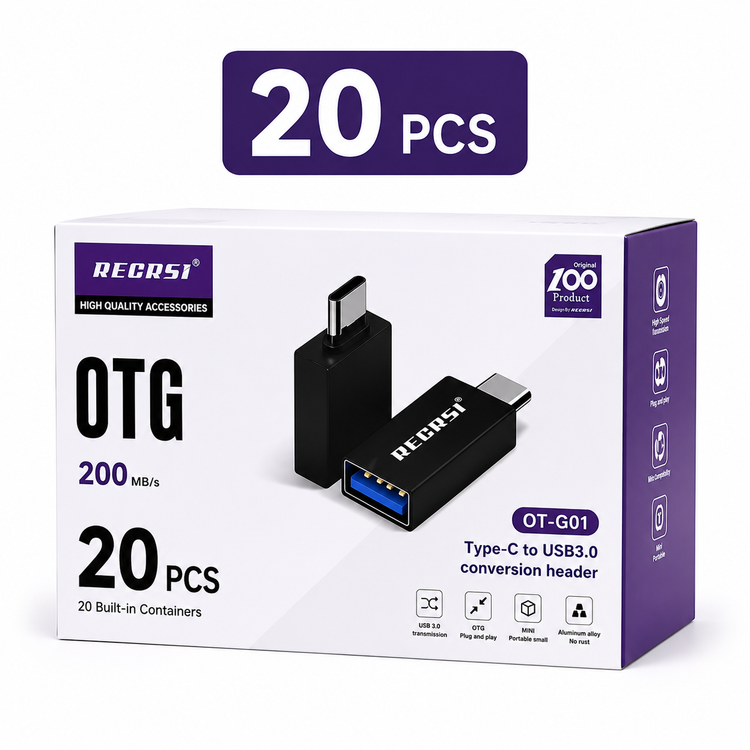 تبدیل OTG تایپ C به USB 3.0 رکرسی RECRSI مدل OT-G01 تک وعمده | مبدل Type-C به USB3 مناسب گوشی، تبلت و لپ تاپ